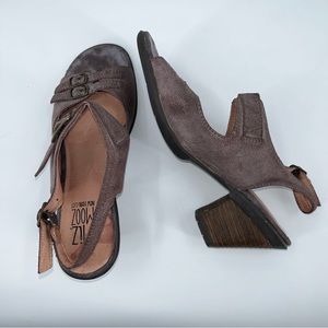 Miz Mooz Eileen Gray Leather Block Heel Sandals 8.5